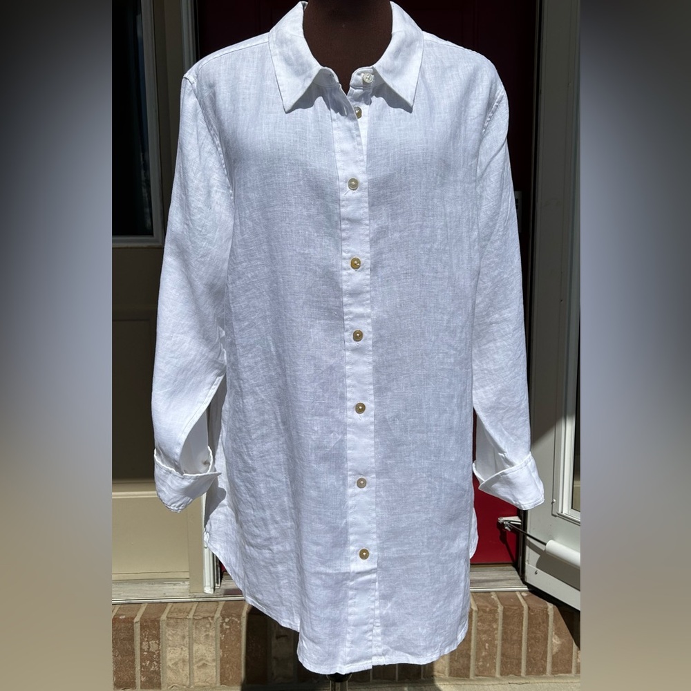 NWOT SOFT SURROUNDINGS s1X white 💯linen shirt-classic closet staple